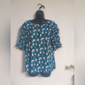 Madison Blue and Green Geometric Blouse